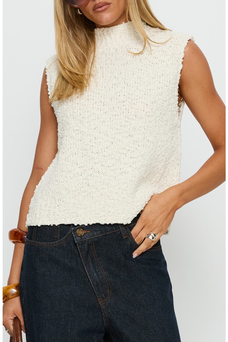 Lanette Mock Neck Sleeveless Bouclé Sweater, Main, color, CREAM
