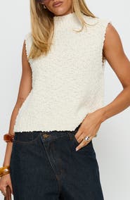 Princess Polly Lanette Mock Neck Sleeveless Bouclé Sweater