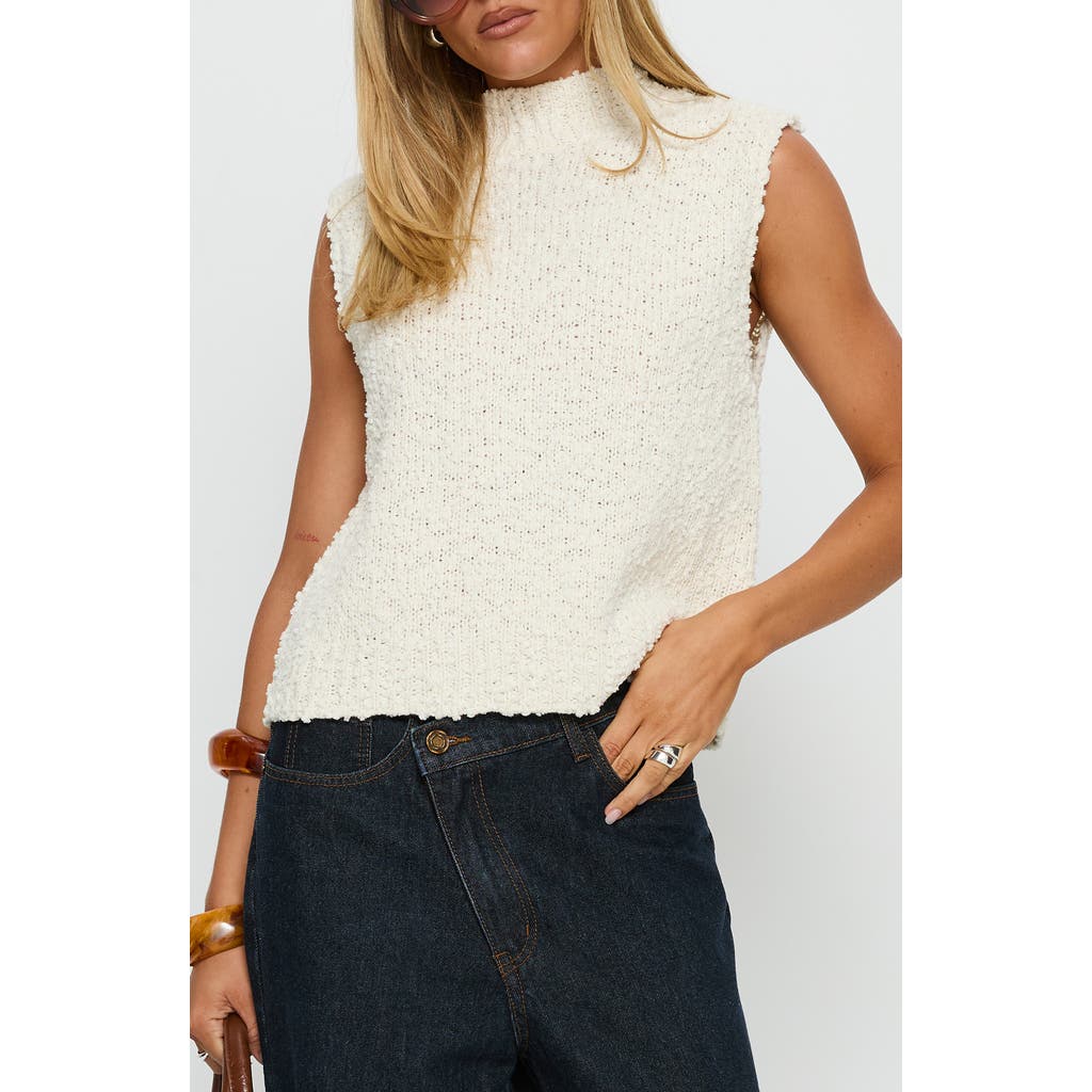 Princess Polly Lanette Mock Neck Sleeveless Bouclé Sweater In Neutral