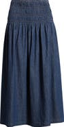 Madewell Smocked Waist Denim Midi Skirt