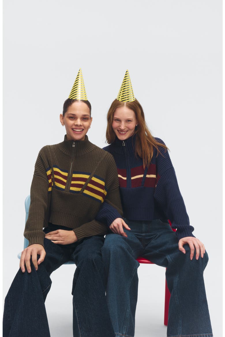 Cropped Hampton Sweater, Alternate, color, DARK OLIVE STRIPE