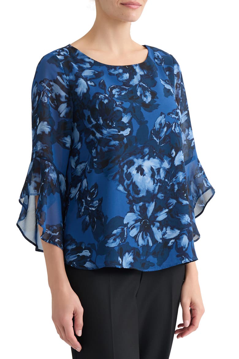Floral Print Bell Sleeve Top, Alternate, color, BLUE NIGHT MULTI