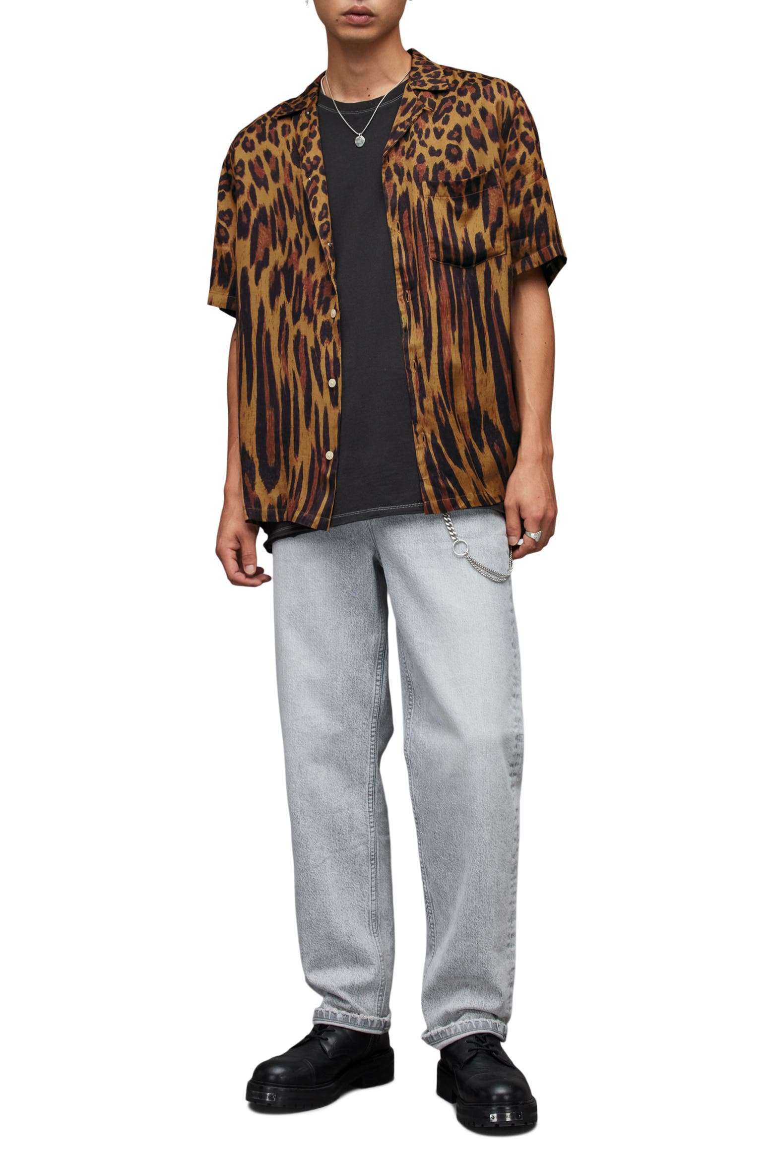 Pulp Diffuser AllSaints Distortion Leopard Print Short Sleeve Button-Up Shirt (Men ...