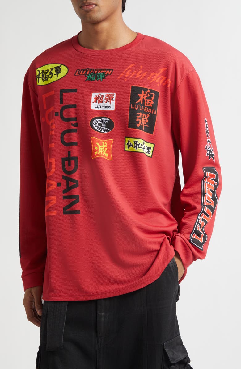 LU'U DAN Motocross Oversize Long Sleeve Graphic T-Shirt, Alternate, color, Motocross / Blood Red