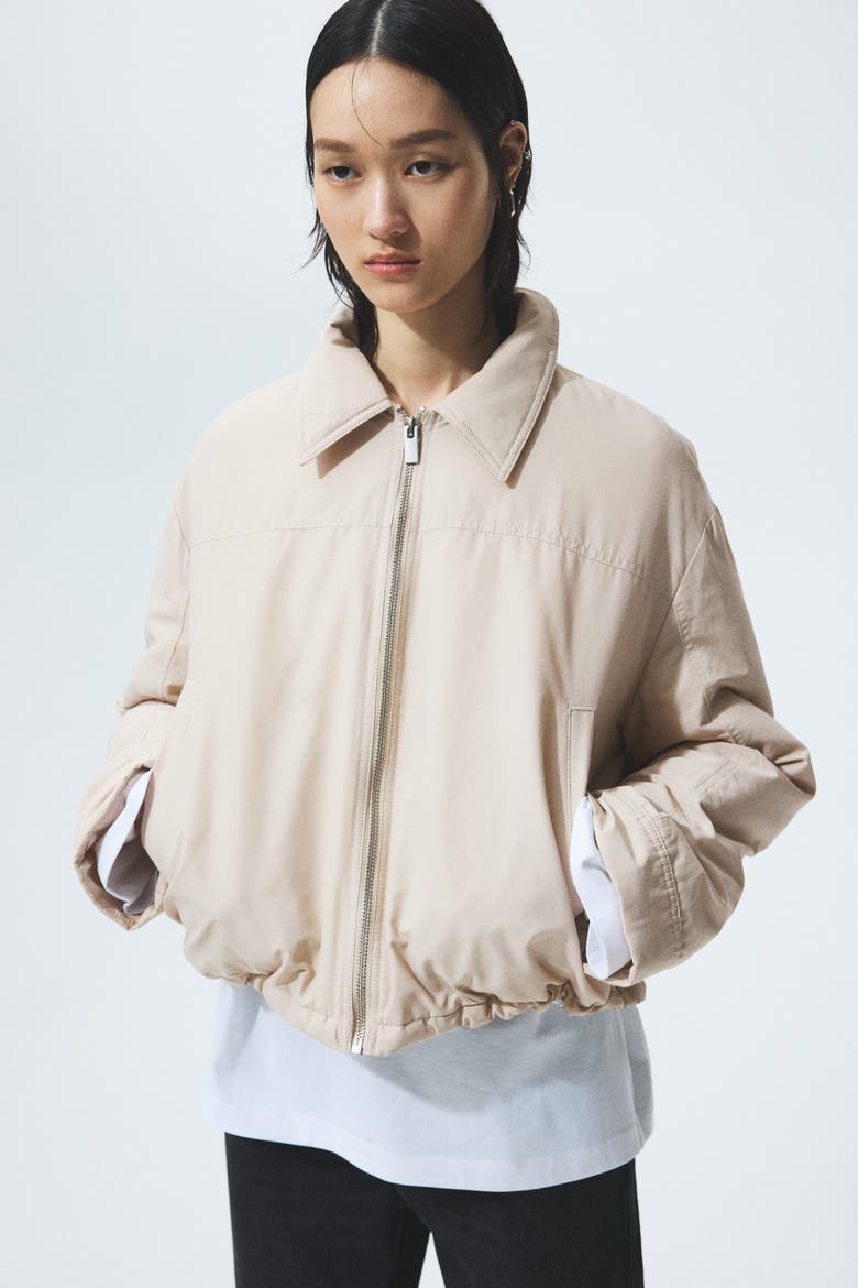 Padded Bomber Jacket, Alternate, color, Light beige