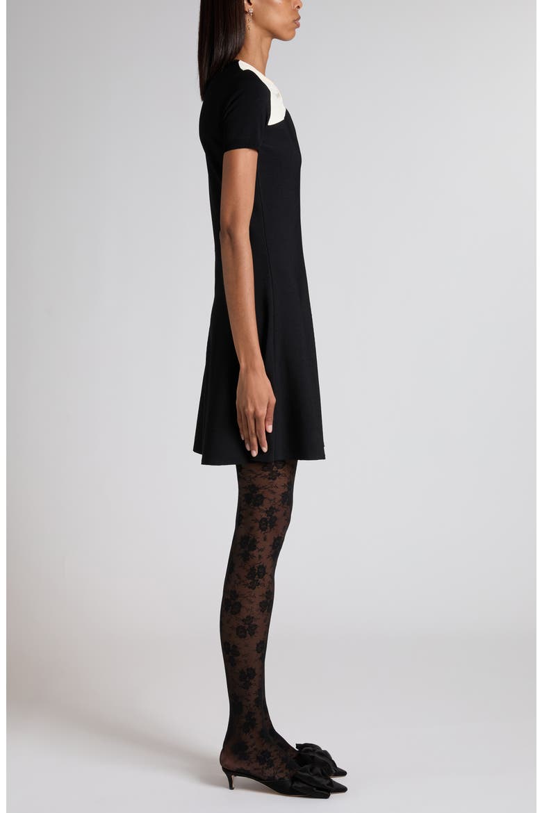 Bow Detail Knit A-Line Sweater Dress, Alternate, color, BLACK/ IVORY