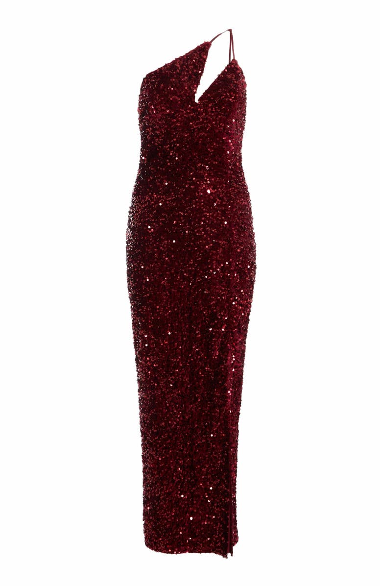 QUIZ One Shoulder Cut Out Sequin Maxi Dress, Alternate, color, 