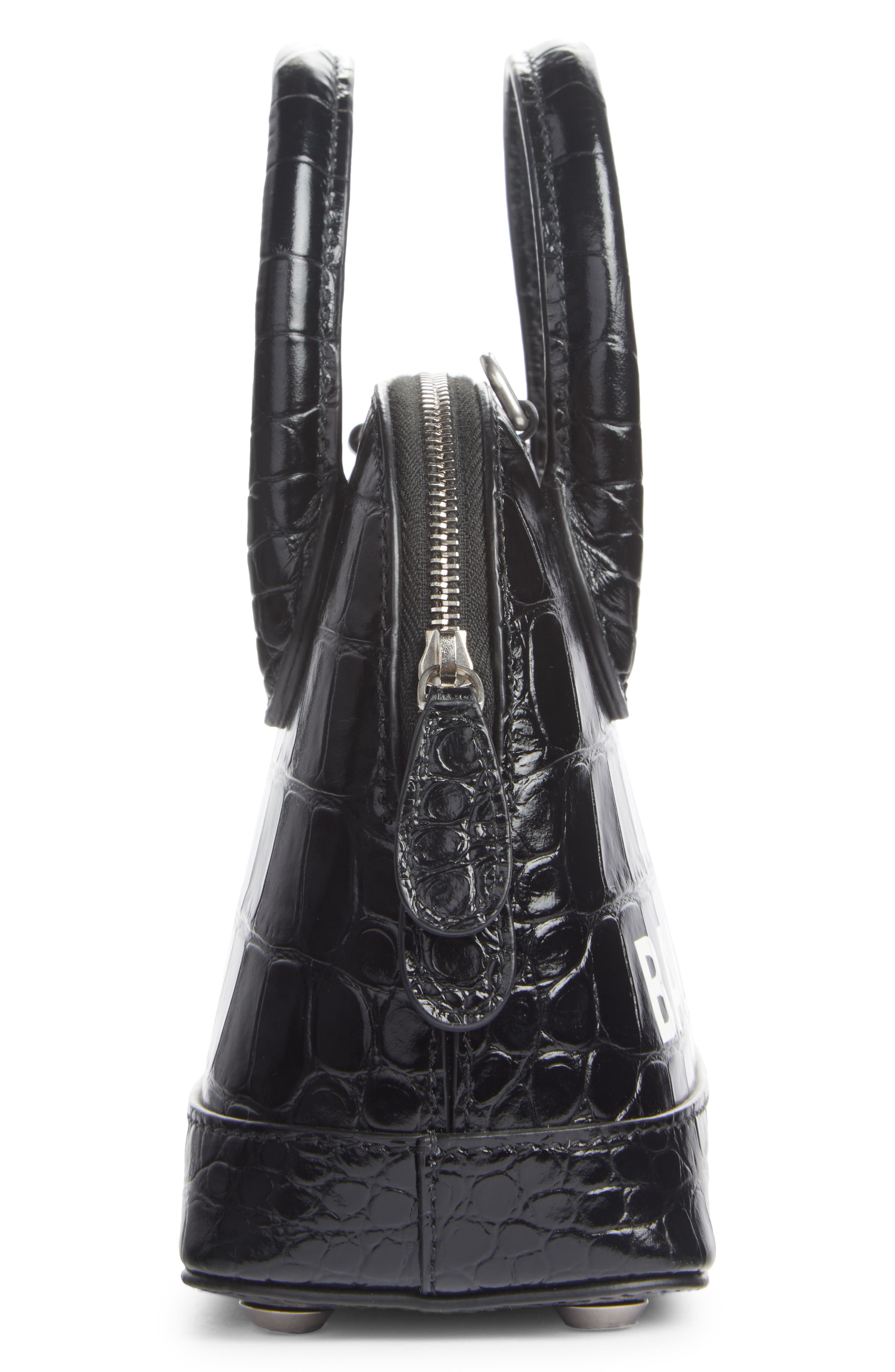 Balenciaga Mini Ville Croc Embossed Leather Satchel, Alternate, color, 