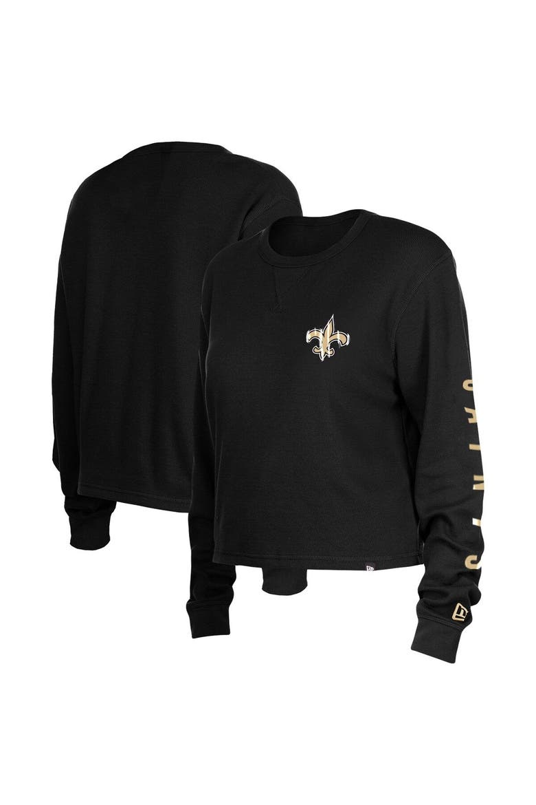 Women's New Era  Black New Orleans Saints Thermal Crop Long Sleeve T-Shirt, Main, color, Black