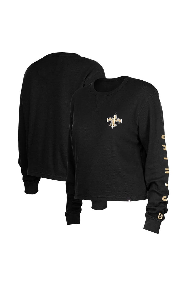 New Era Women's New Era Black New Orleans Saints Thermal Crop Long Sleeve T-Shirt, Main, color, Black