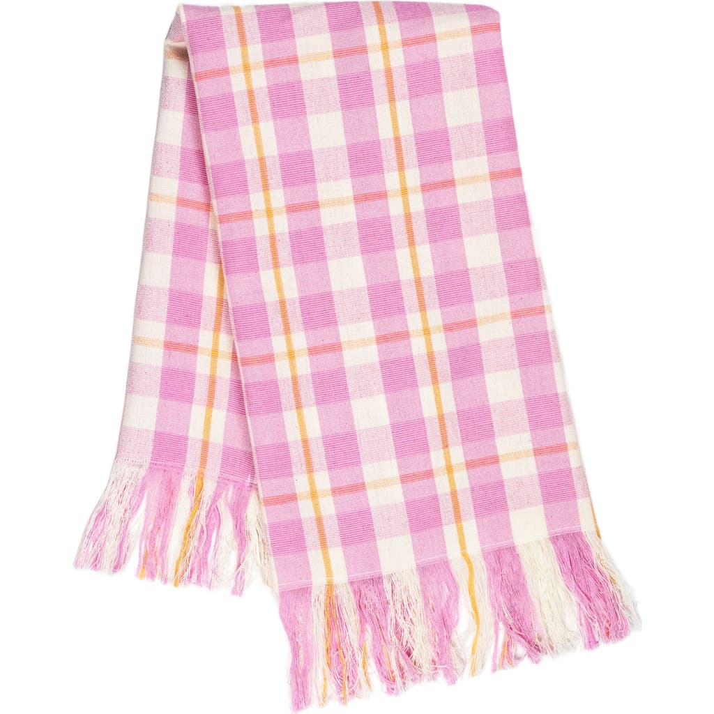 Archive New York Handwoven Colorful Plaid Cotton Kitchen Towel In Pink