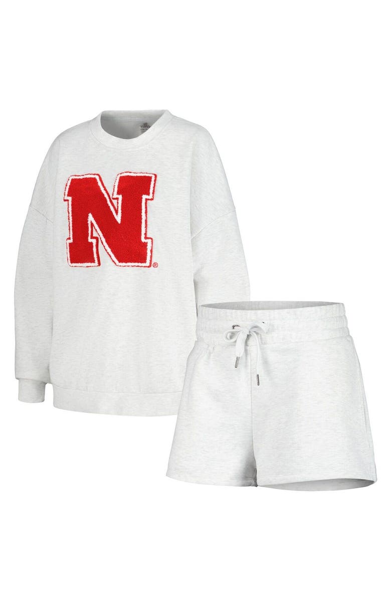 GAMEDAY COUTURE Women's Gameday Couture Ash Nebraska Huskers Team Effort Pullover Sweatshirt & Shorts Sleep Set, Main, color,