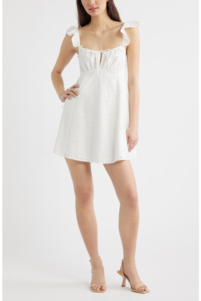 Cotton Eyelet Flutter Sleeve Minidress, Main, color, WHITE BLANC