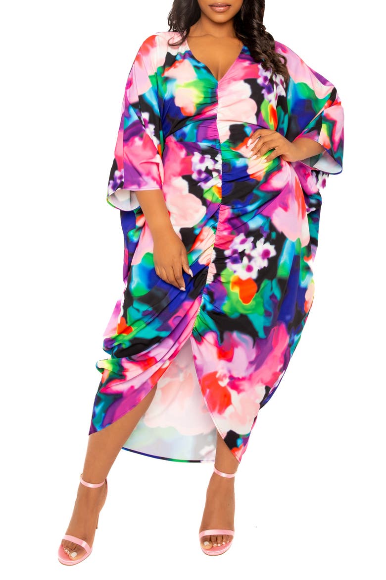 Abstract Floral Center Ruched Dress, Alternate, color, PINK MULTI