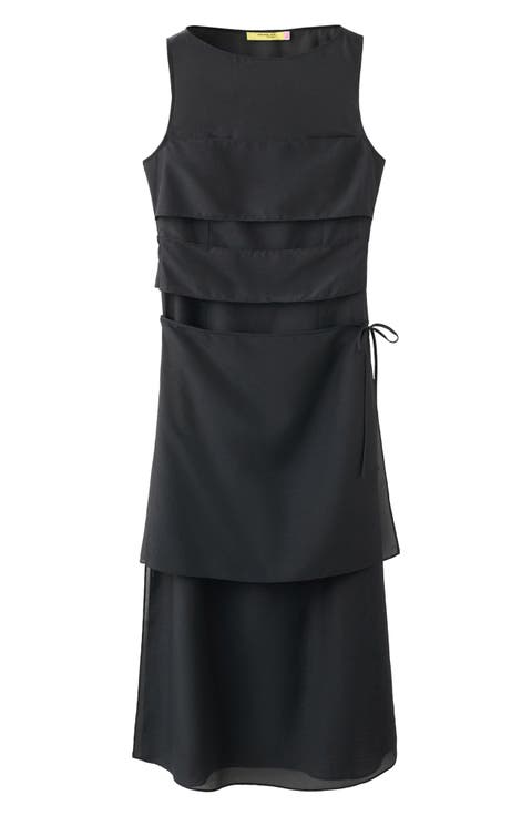 Semi-Sheer Paneled Overlay Dress