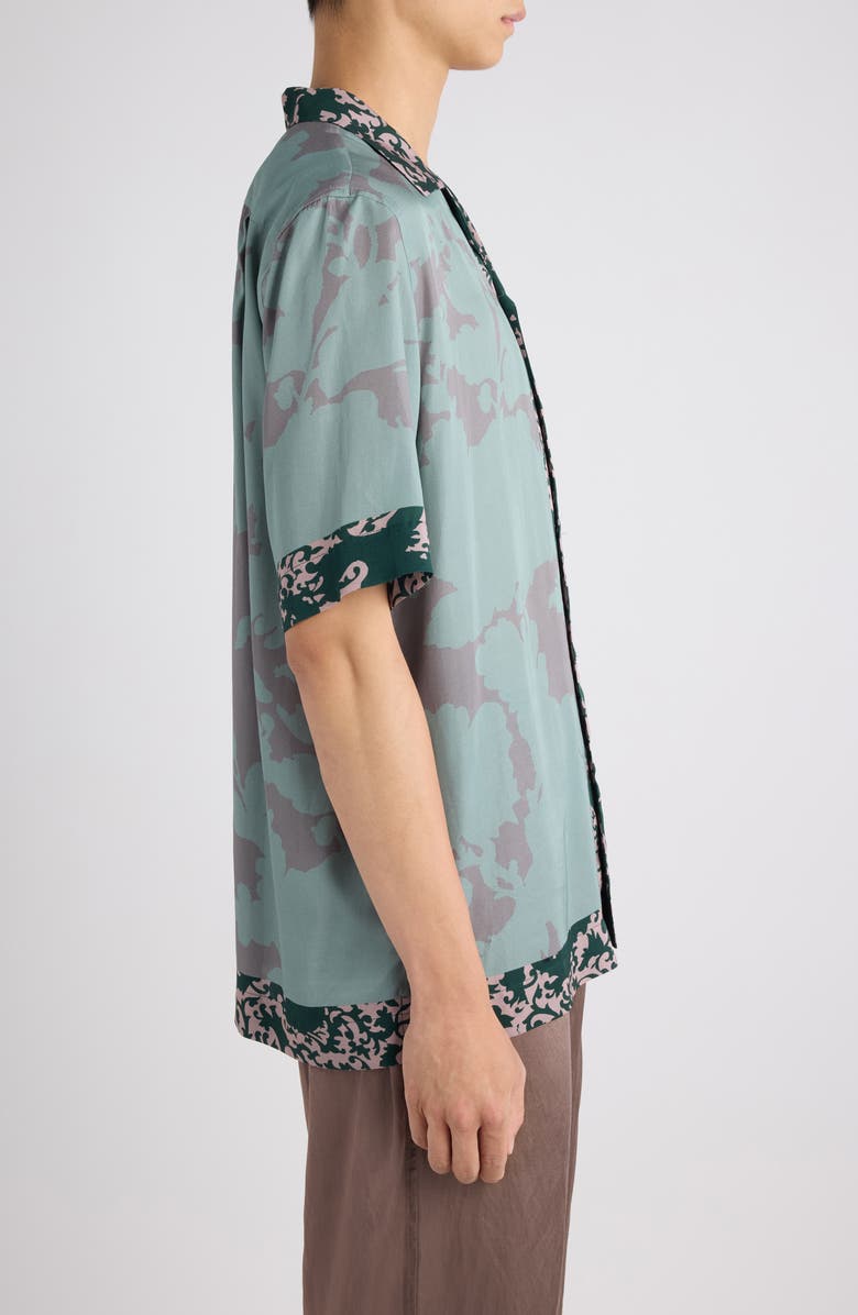 Dries Van Noten Carltone Short Sleeve Button-Up Shirt, Alternate, color, Petrol