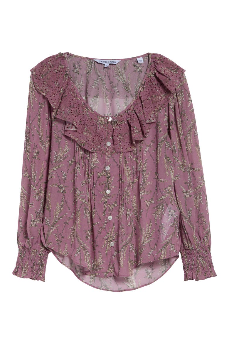 Hewitts Ruffle Pintuck Shirt, Alternate, color, ORCHID HAZE MULTI