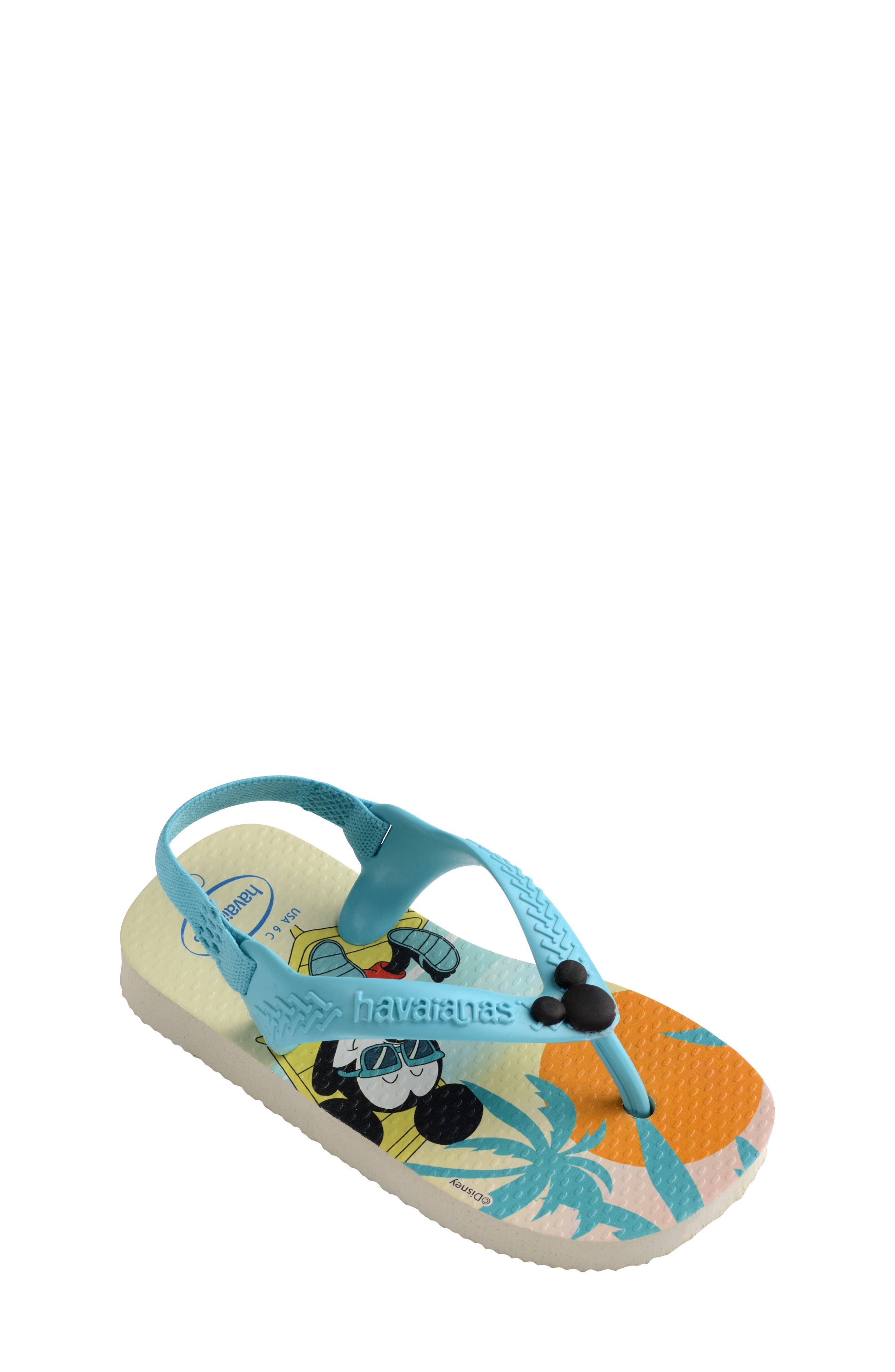 Baby Disney Classics Flip Flop, Alternate, color, BEIGE STRAW/BLUE