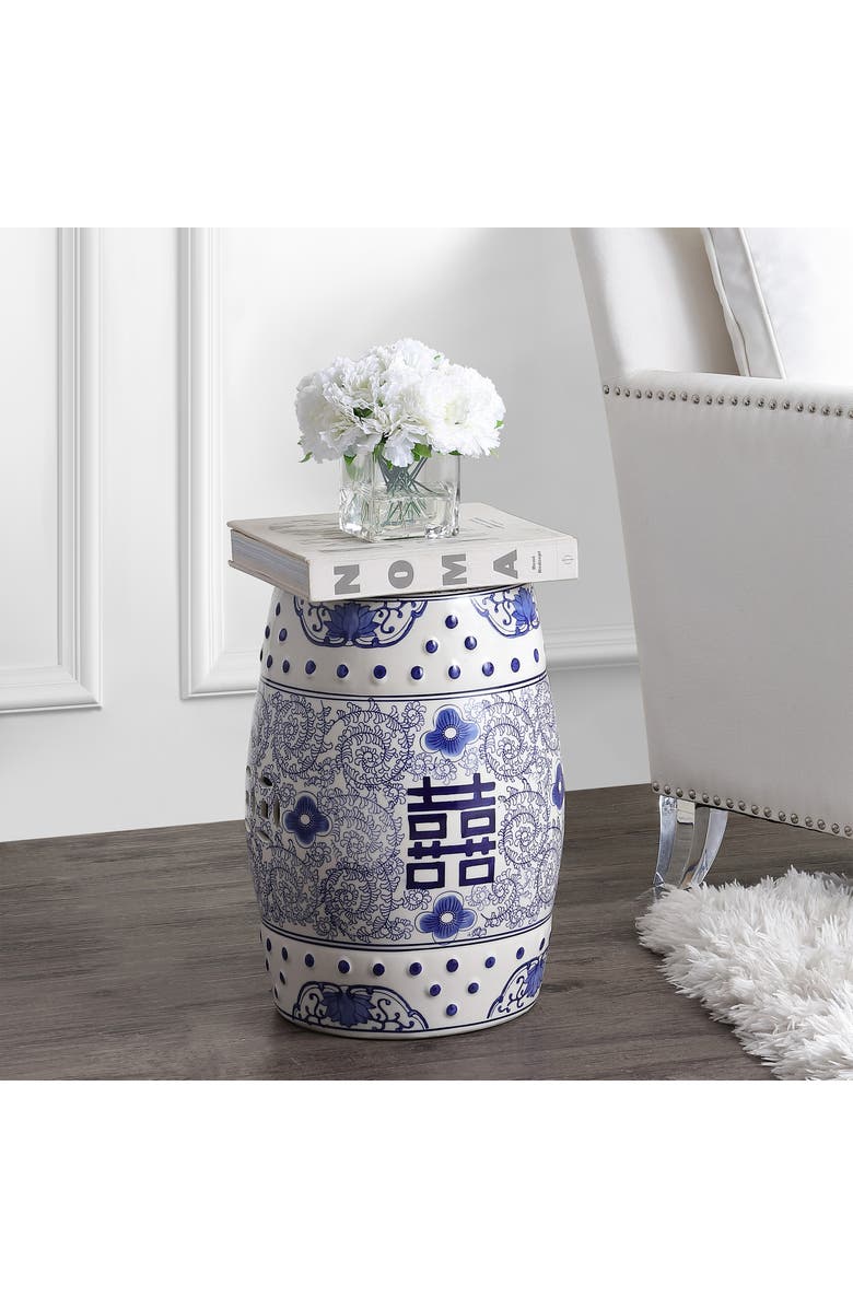 JONATHAN Y Double Happiness 18" Chinoiserie Ceramic Drum Garden Stool, Alternate, color, Blue/White