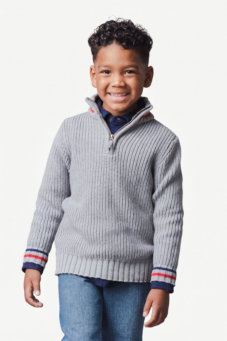 Kids' Organic Cotton Half Zip Sweater, Alternate, color, Dark Gray Heather