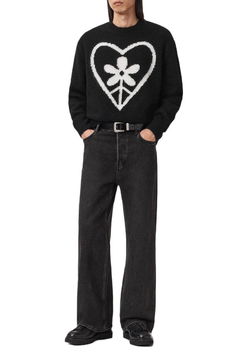 Finden Heart Merino Wool & Alpaca Blend Crewneck Sweater, Alternate, color, BLACK