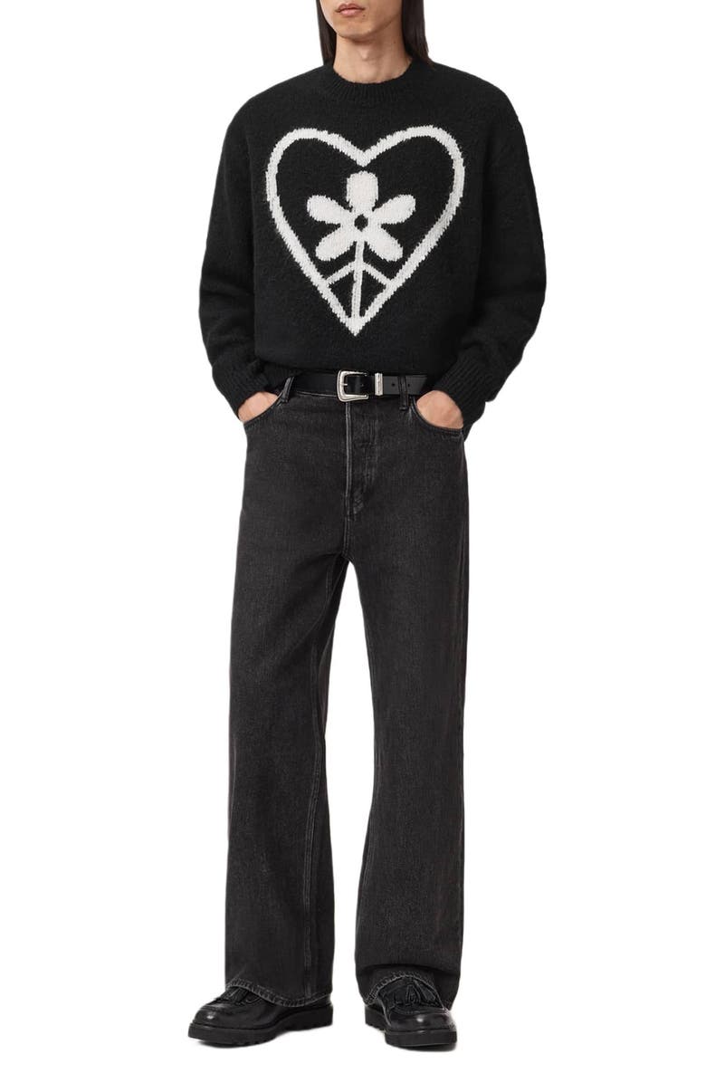 AllSaints Finden Heart Merino Wool & Alpaca Blend Crewneck Sweater, Alternate, color, Black