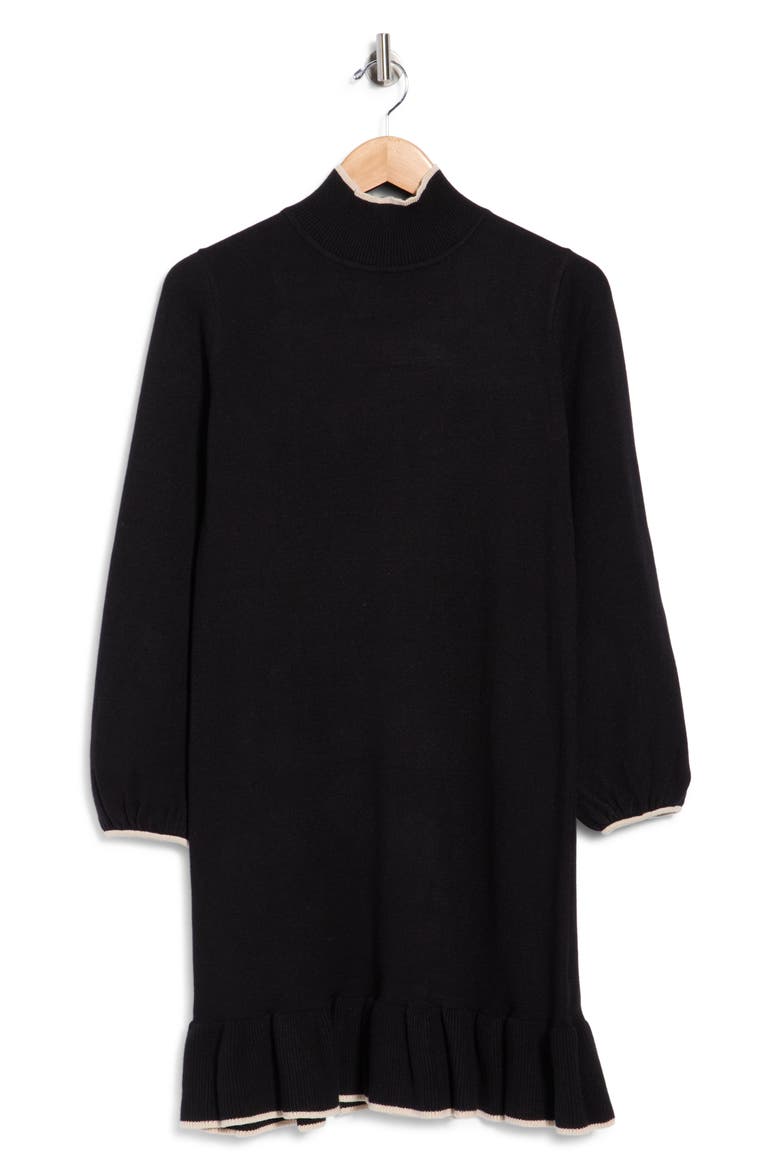 Mock Neck Long Sleeve Sweater Dress, Alternate, color, BLACK/ BONE-BLACK/ BONE