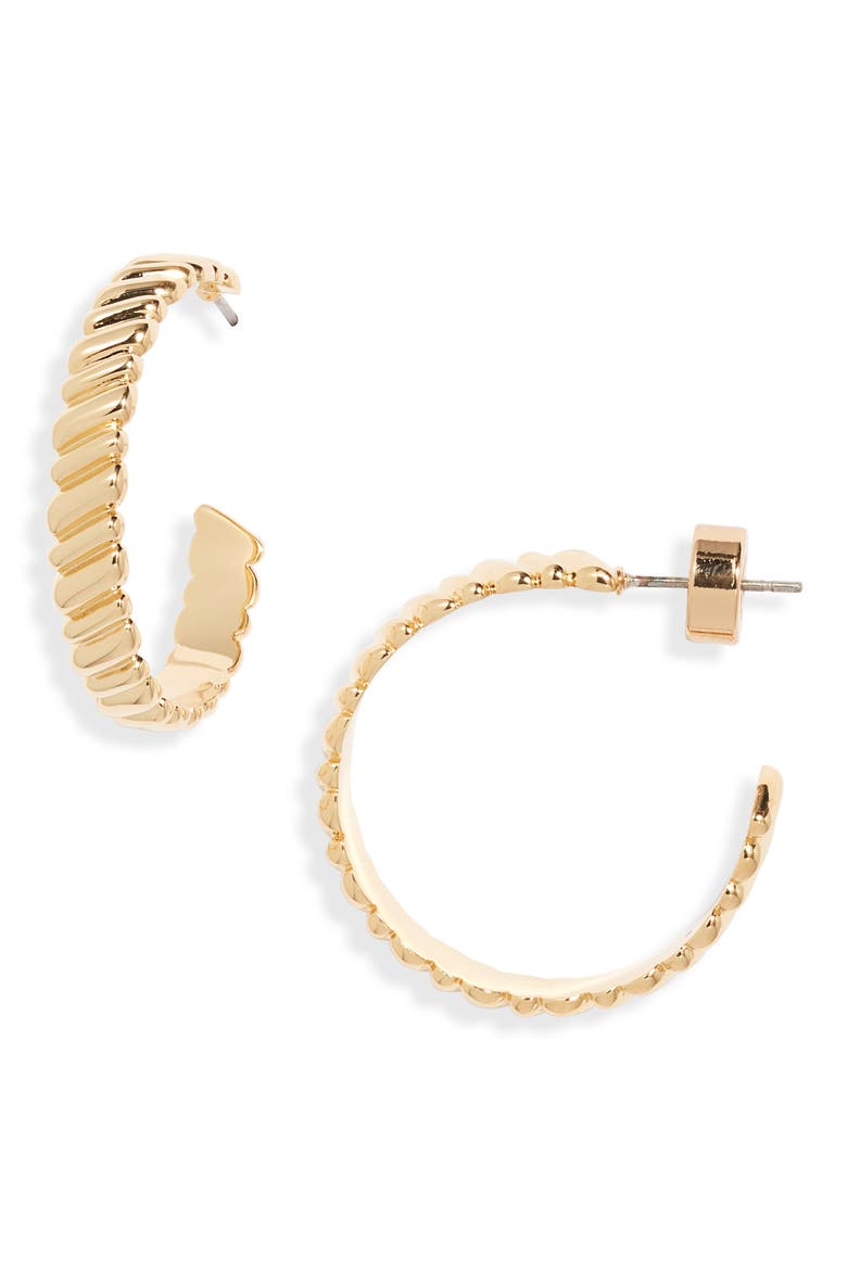 Demi-Fine Ridged Hoop Earrings, Main, color, 14K GOLD PLATED