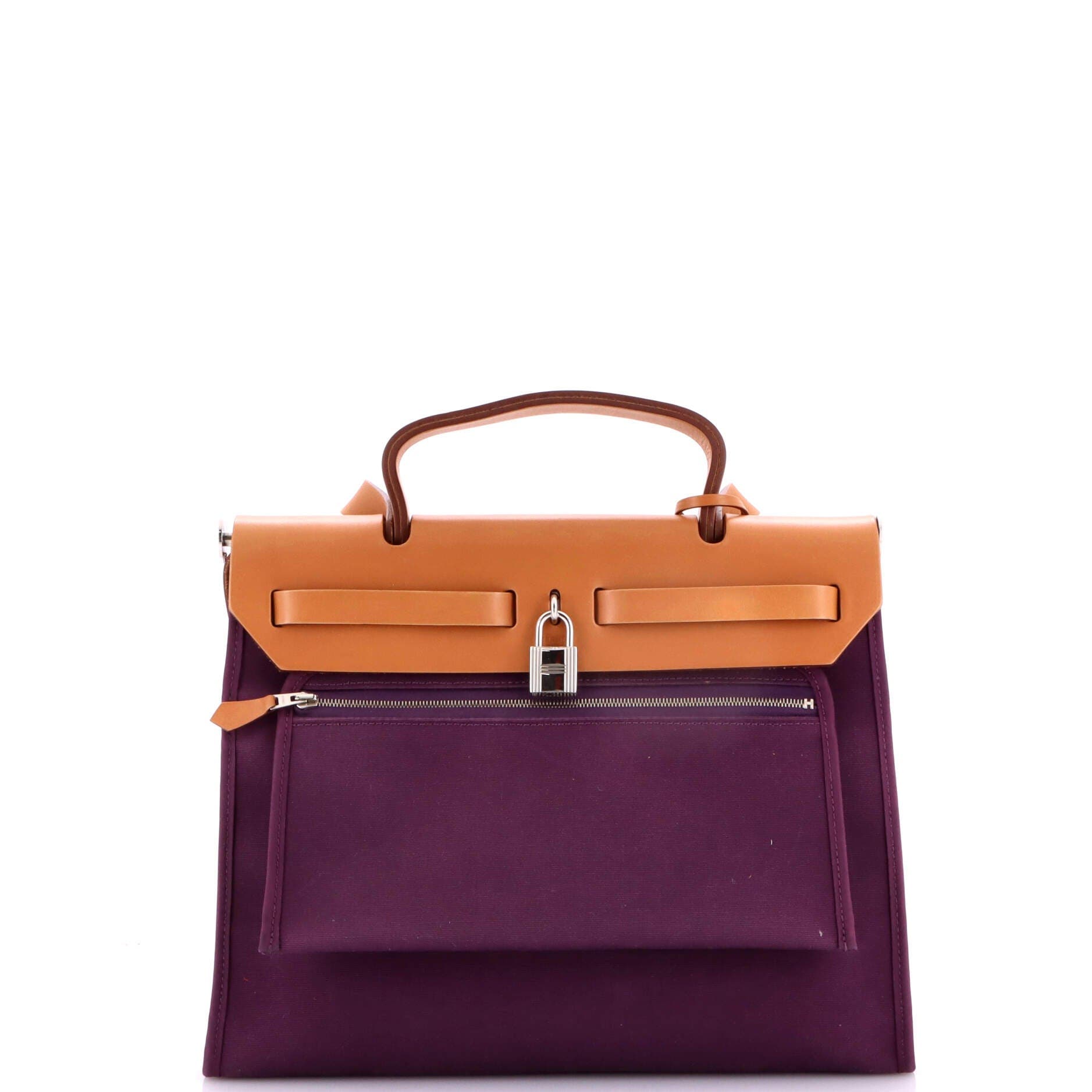 Pre-Owned Hermes Herbag Zip Leather and Toile 31, Alternate, color, Cassis