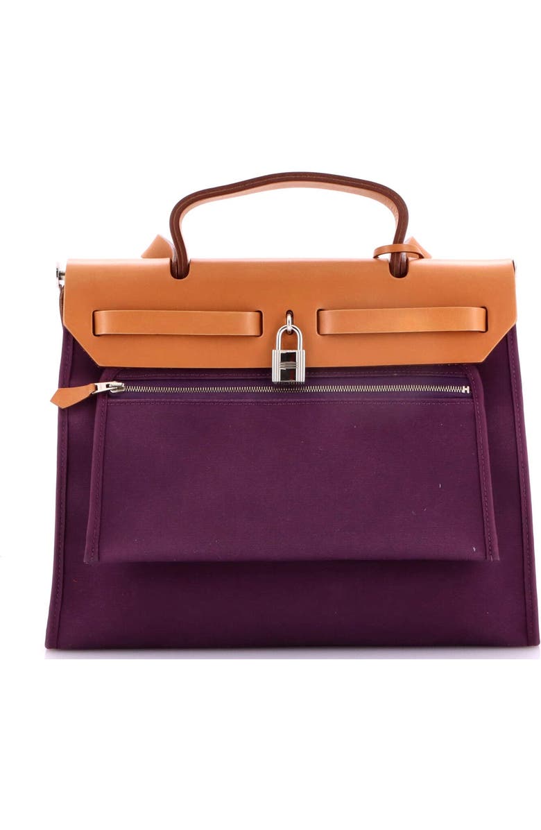 Pre-Owned Hermes Herbag Zip Leather and Toile 31, Alternate, color, Cassis