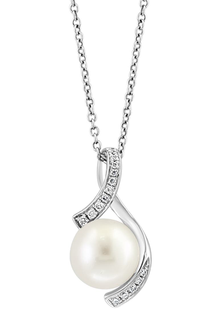 Diamond Pavé Cultured Pearl Pendant Necklace - 0.06ctw, Alternate, color, WHITE