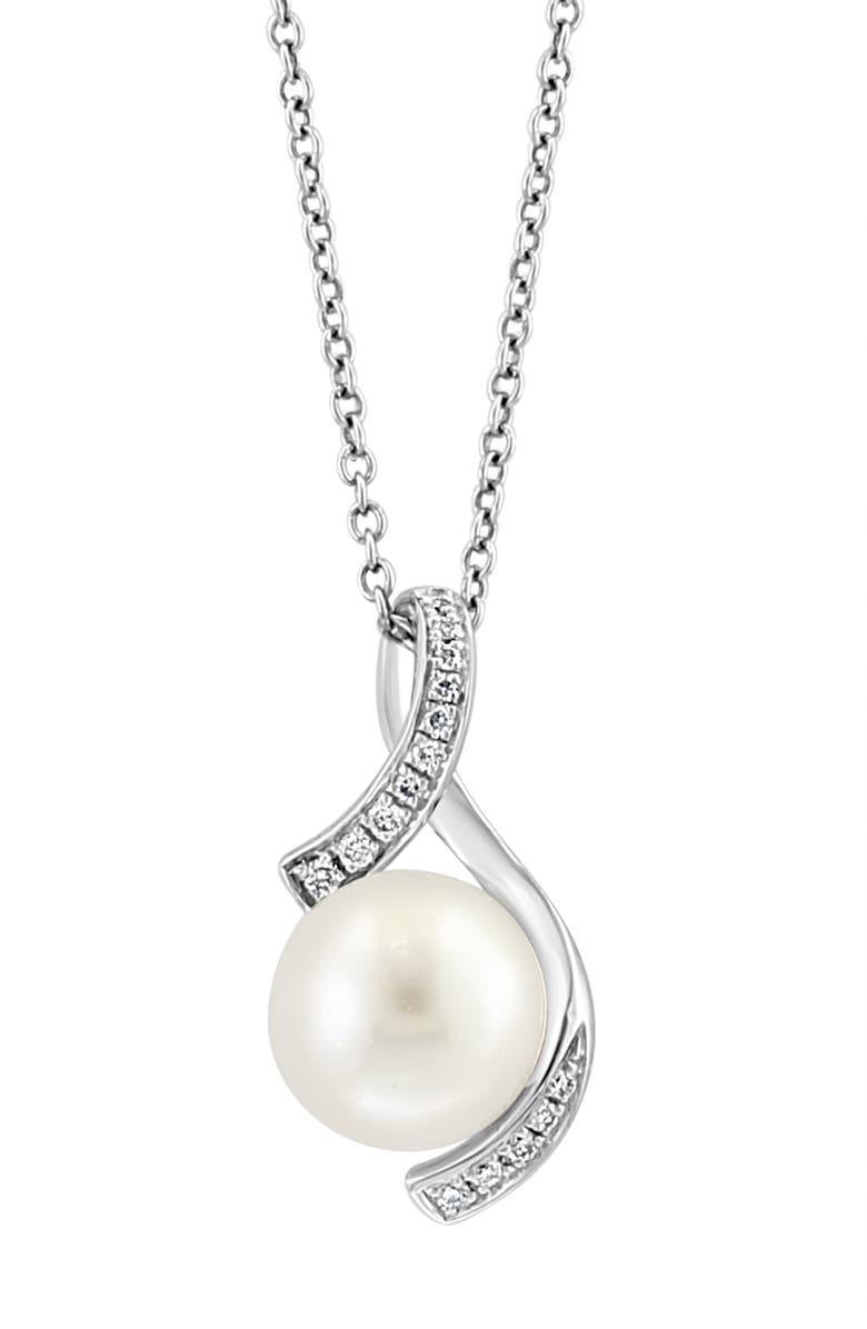 EFFY Diamond Pavé Cultured Pearl Pendant Necklace - 0.06ctw, Alternate, color, White