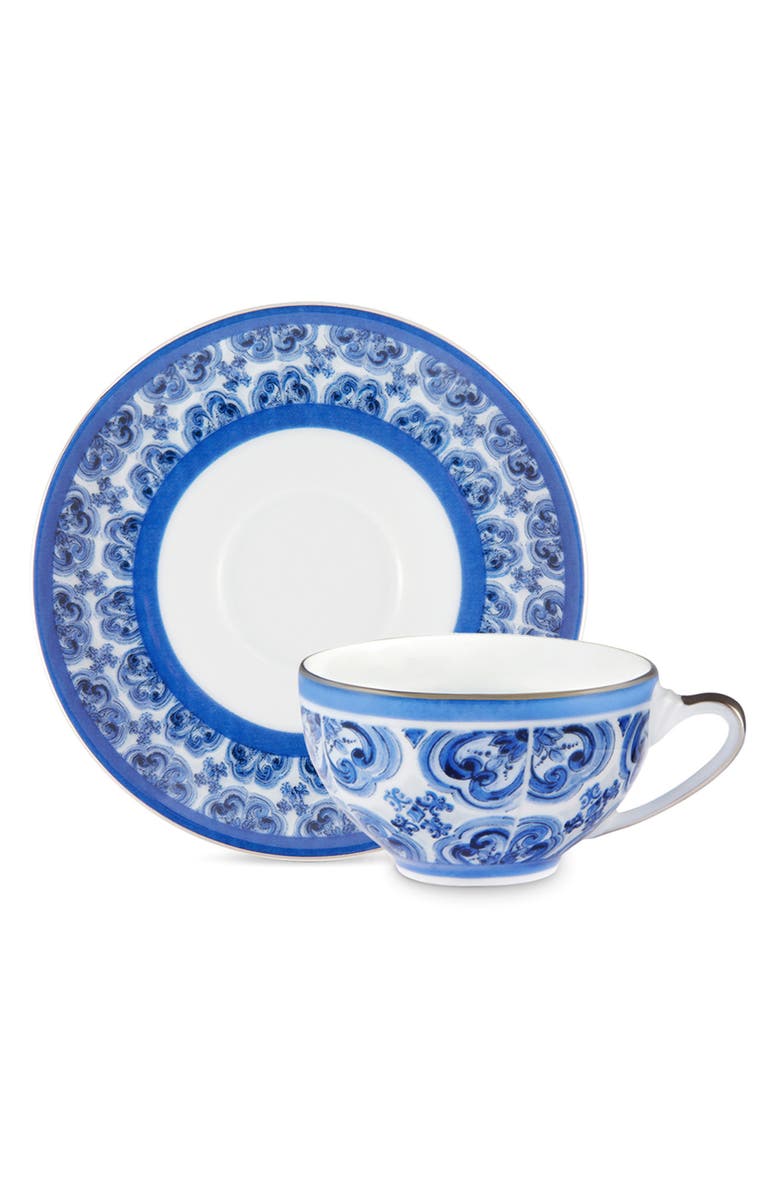 Dolce&Gabbana Blu Meditteraneo Fiore Piccolo Espresso Cup & Saucer Set, Main, color, 