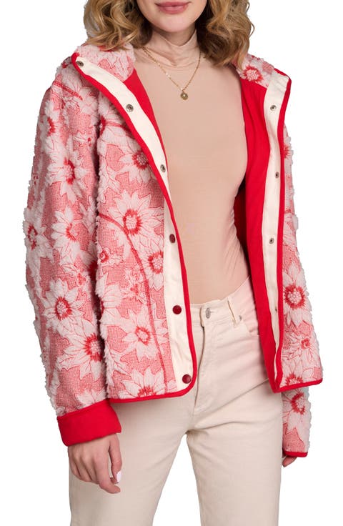 Faux Shearling Floral Appliqué Jacket