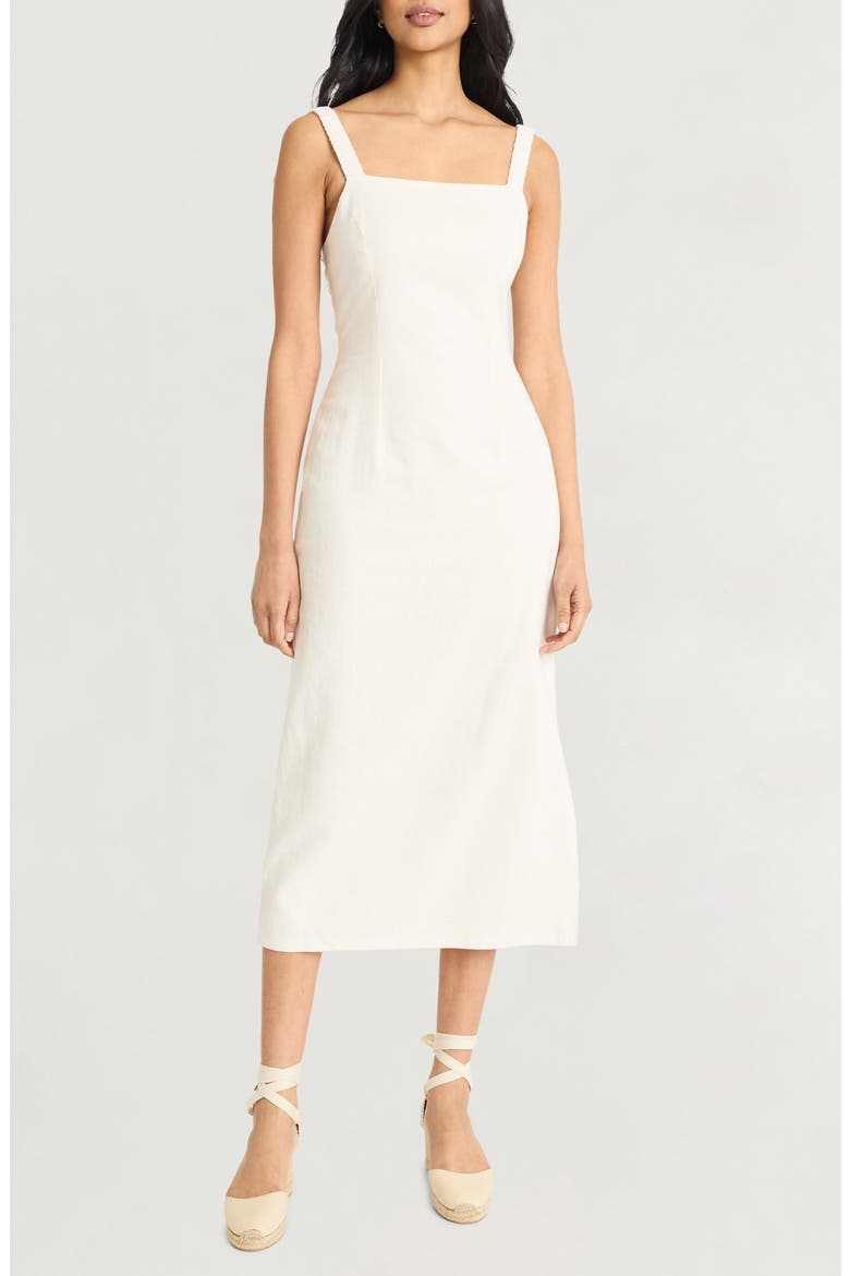 Linen Blend Midi Dress, Main, color, CLOUD DANCER