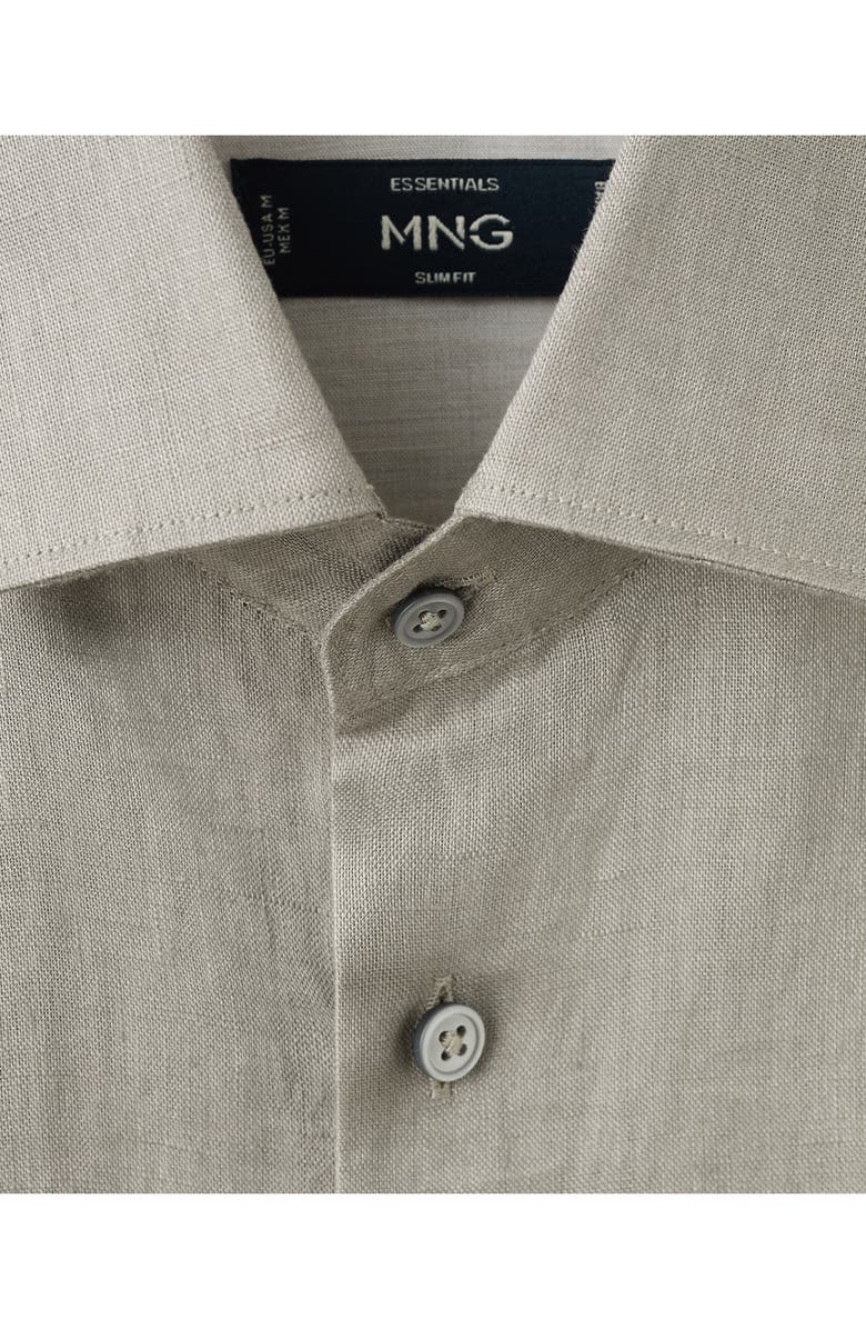 MANGO Slim Fit Linen Button-Up Shirt, Alternate, color, Medium Brown