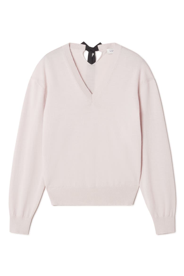 V-Neck Merino Sweater With Grosgrain Detail, Alternate, color, White