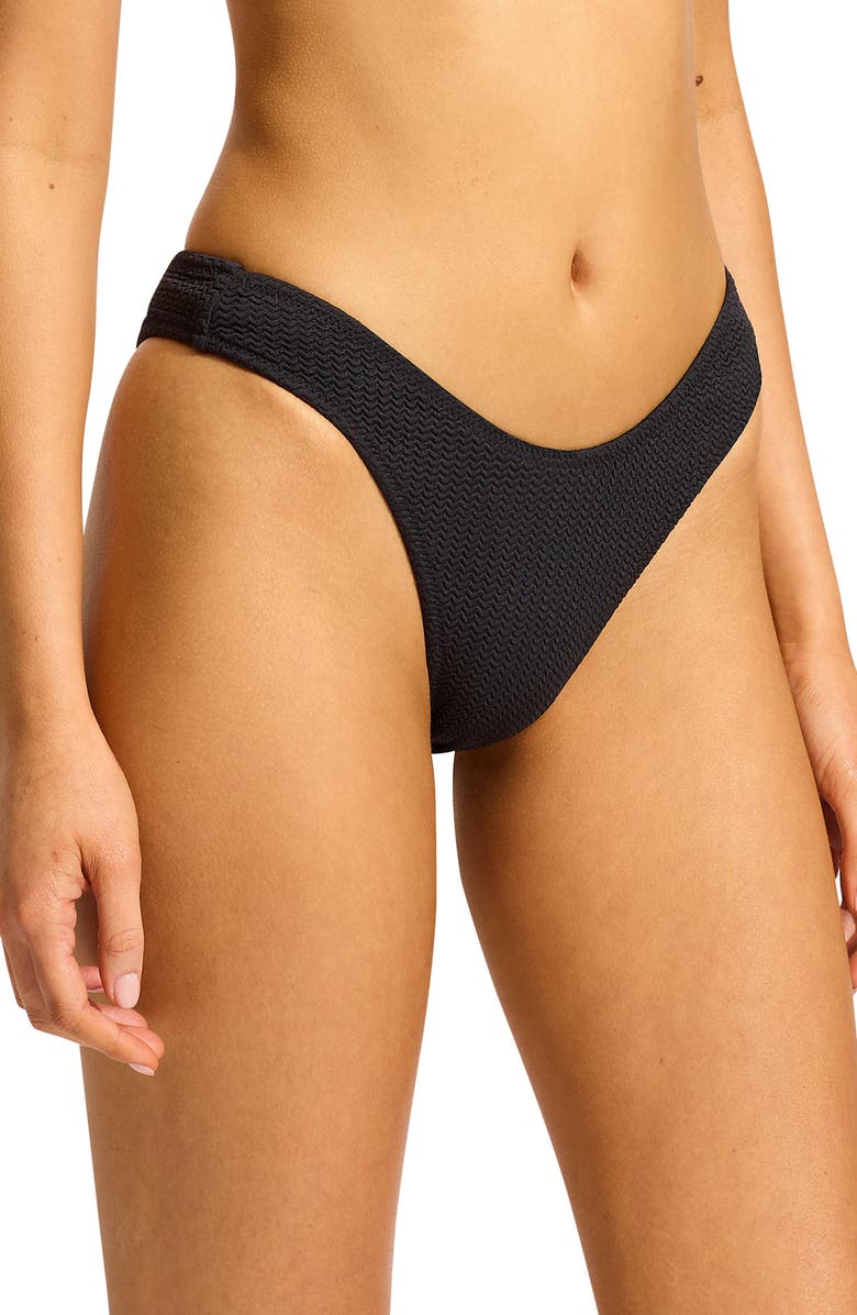 Seafolly Rio High Cut Bikini Bottoms, Alternate, color, Black