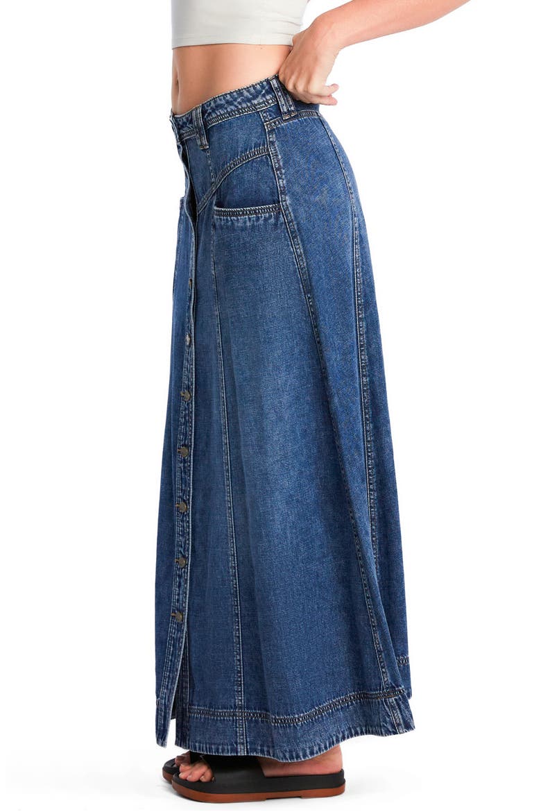 Panel Front Button Denim Maxi Skirt, Alternate, color, SHARK BLUE