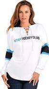 G-III 4HER BY CARL BANKS Women's G-III 4Her by Carl Banks White Utah Mammoth Goal Zone Long Sleeve Lace-Up Hoodie T-Shirt