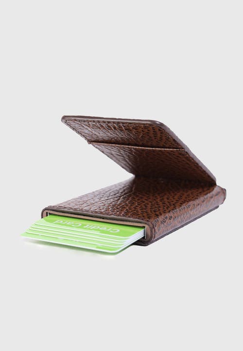 Furniq Uk Genuine Leather Venous Pattern Card Holder In Brown