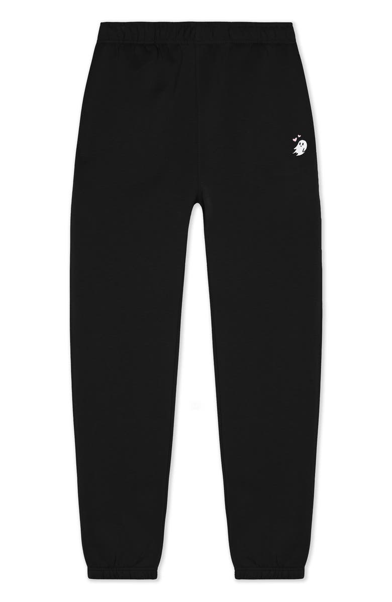 Dalix Heartly Ghost Midweight Relaxed Fleece Track Pants, Main, color, Black