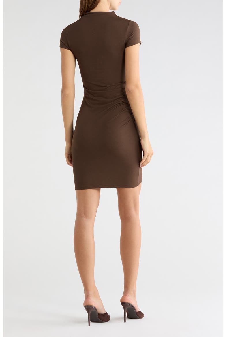 Funnel Neck Ruched Minidress, Alternate, color, CHOCOLATE
