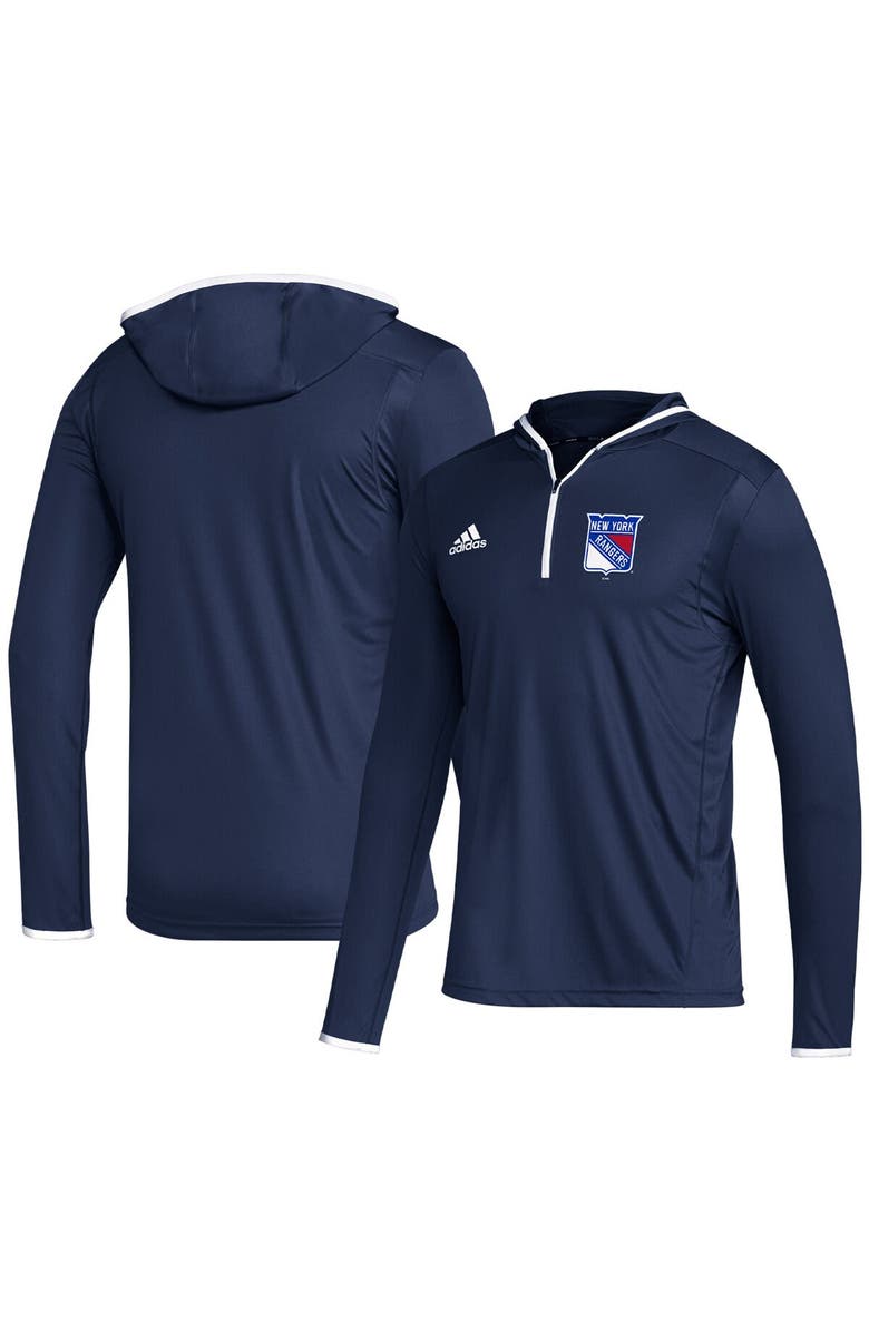 adidas Men's adidas Navy New York Rangers Team Long Sleeve Quarter-Zip Hoodie T-Shirt, Alternate, color,