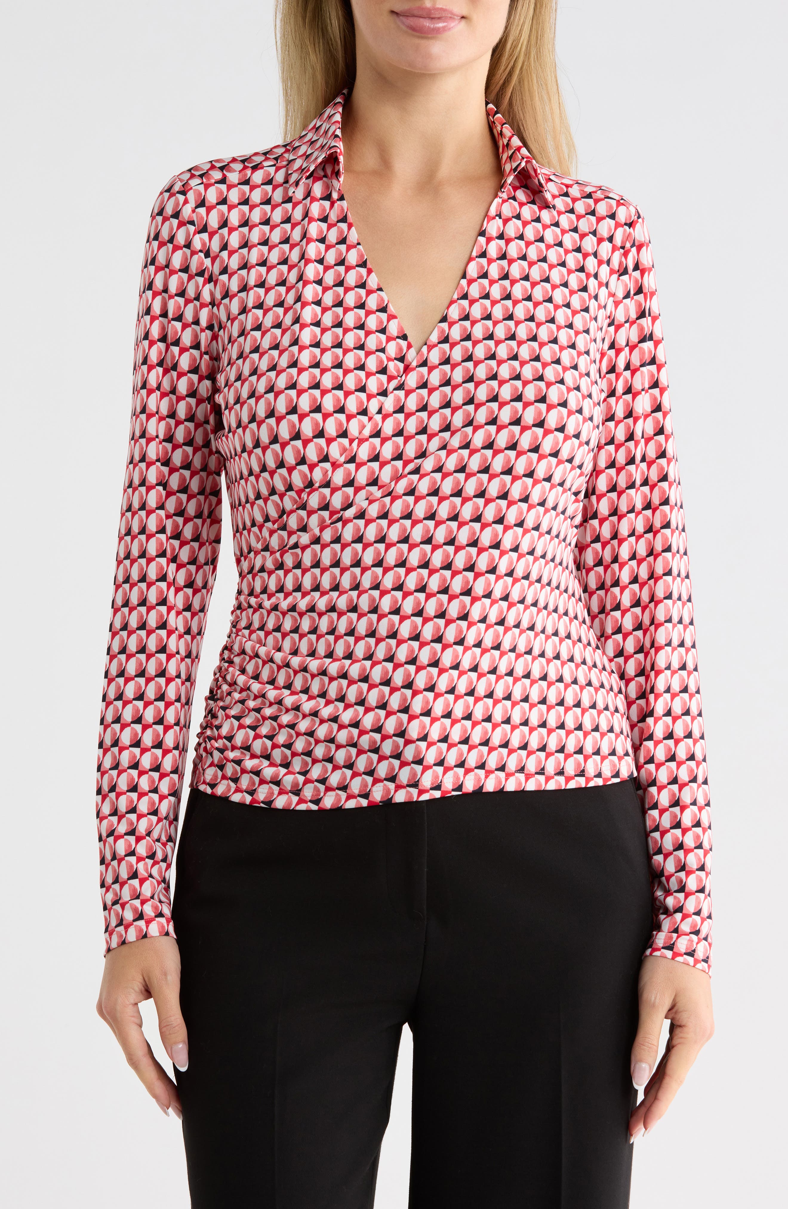 Geo Circles Knit Wrap Top