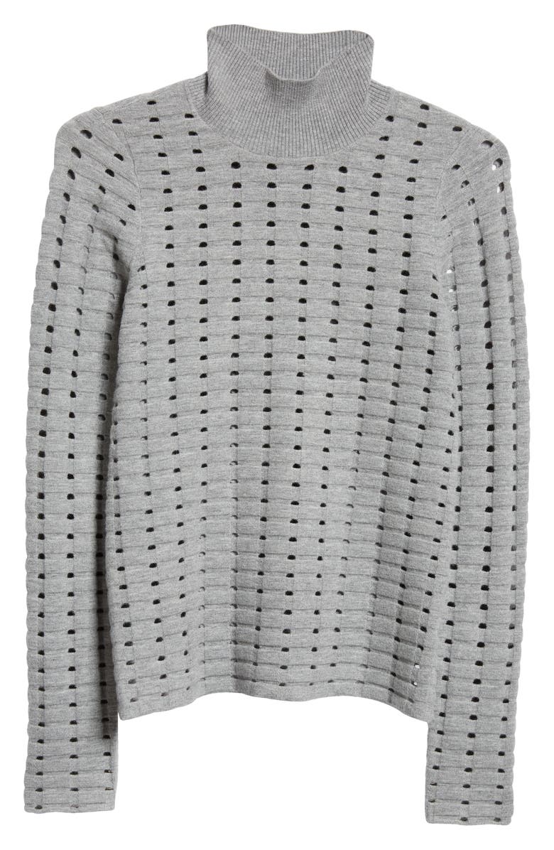ST. JOHN Dimensional Pointelle Stitch Turtleneck Sweater, Alternate, color, Gray