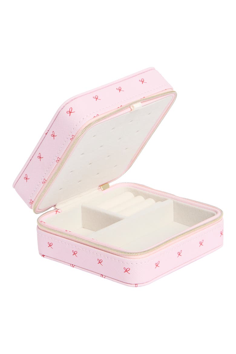 Square Zip Jewelry Box, Alternate, color, PINK- RED BOW