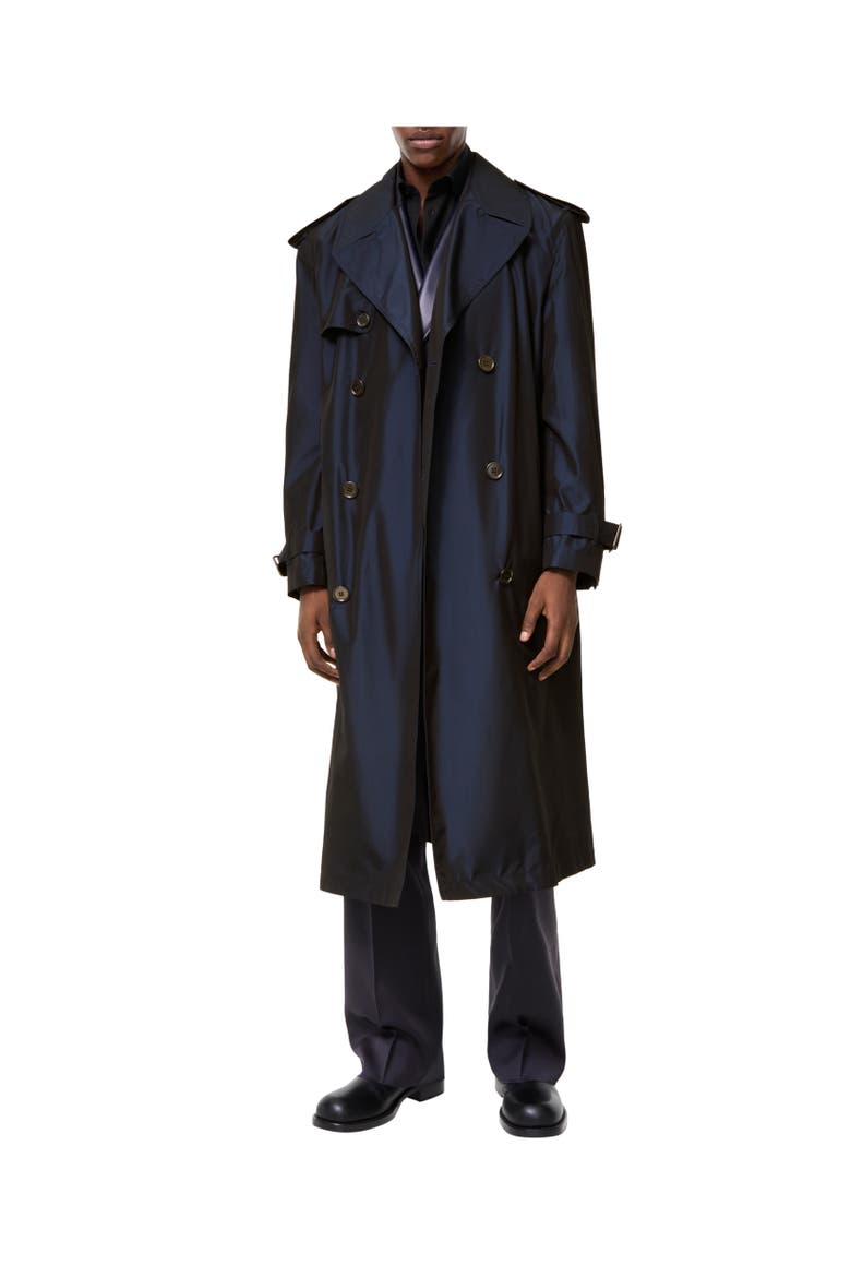 Long Silk Hoxton Trench Coat, Alternate, color, Navy