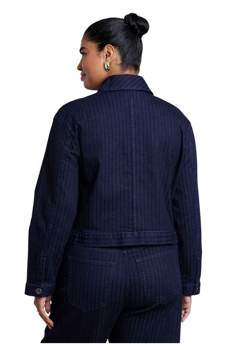 Striped Denim Trucker Jacket, Alternate, color, DARK WASH STRIPE