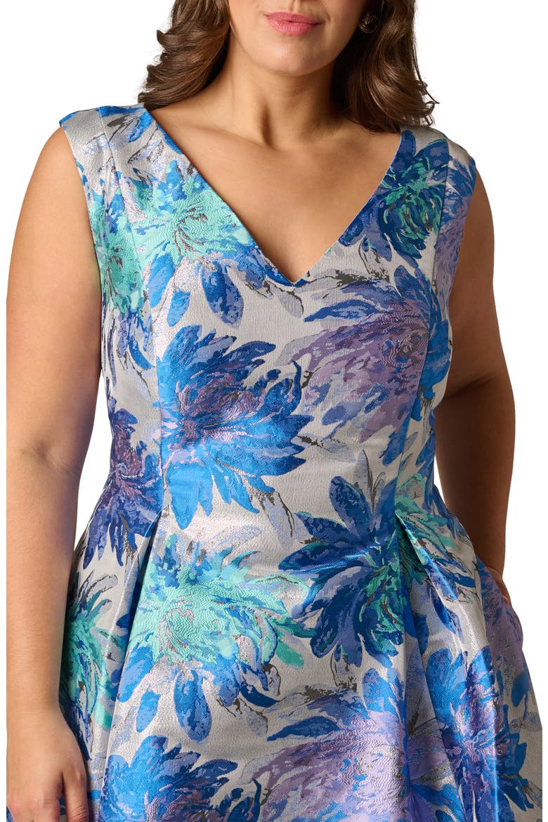 Metallic Jacquard Sleeveless Midi Dress, Alternate, color, BLUE MULTI